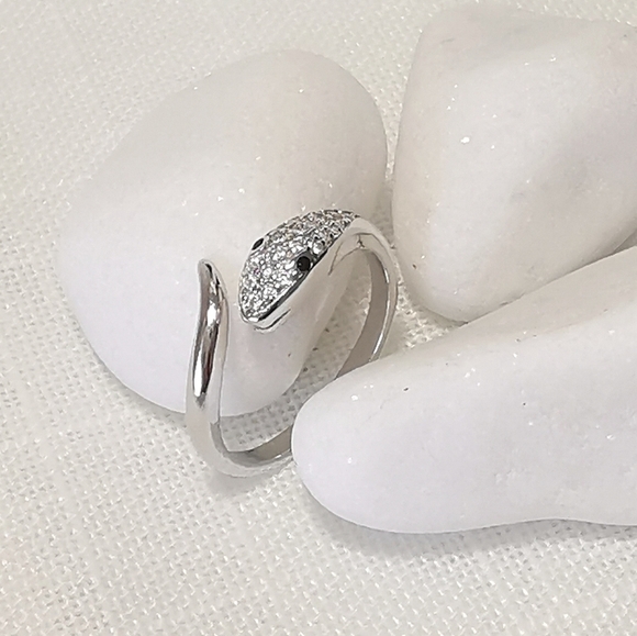 White sapphire black spinel gemstone sterling silver snake ring serpent - Picture 2 of 7